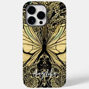Custom Black and Gold Butterflies Name Case-Mate iPhone 14 Pro Max Case