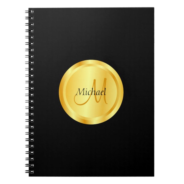 Custom Black And Gold Elegant Template Monogram Notebook (Front)