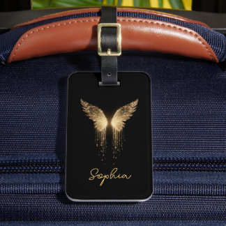 Custom Black and Gold Glitter Butterfly Luggage Tag