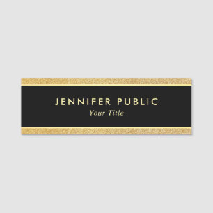 Custom Black And Gold Glitter Look Modern Elegant Name Tag