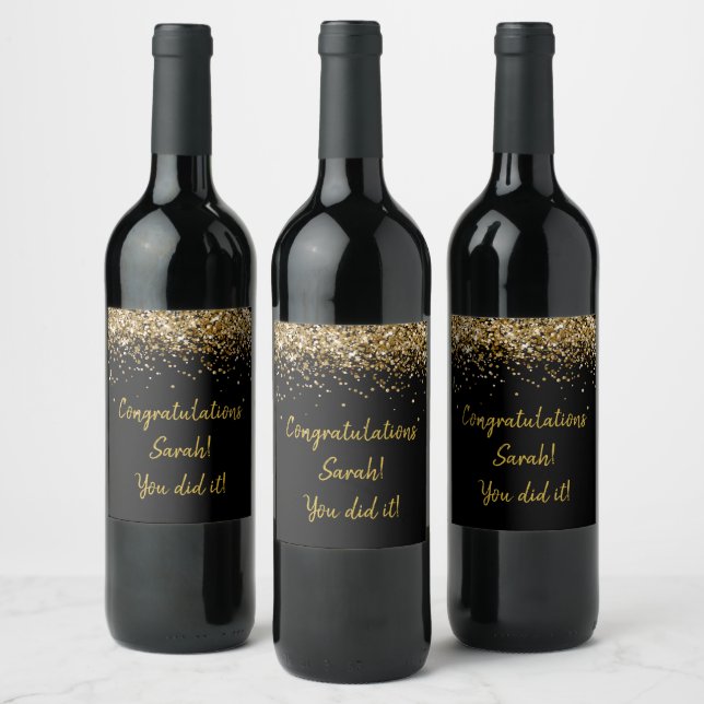 Custom Black and Gold Graduation Party Graduate Wine Label (Bottles)