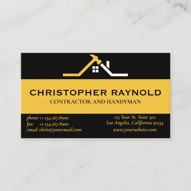 Custom Black and Gold Home Building Construction Business Card (Front)