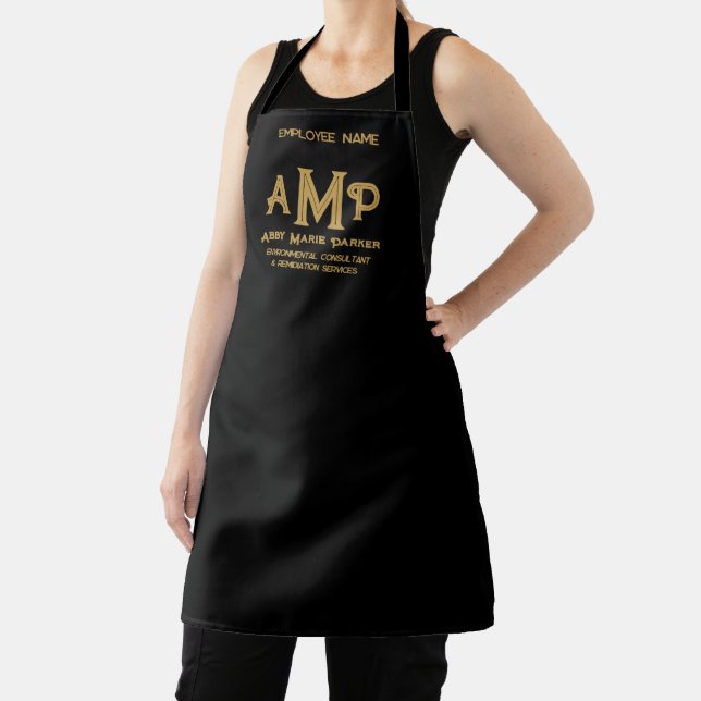 Custom Black and Gold Monogram Business Apron (Insitu)