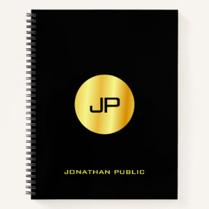 Custom Black And Gold Monogram Elegant Modern Notebook