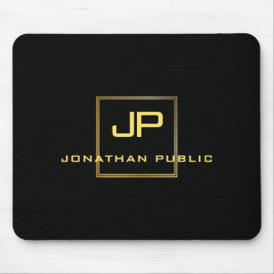Custom Black And Gold Monogram Template Elegant Mouse Pad