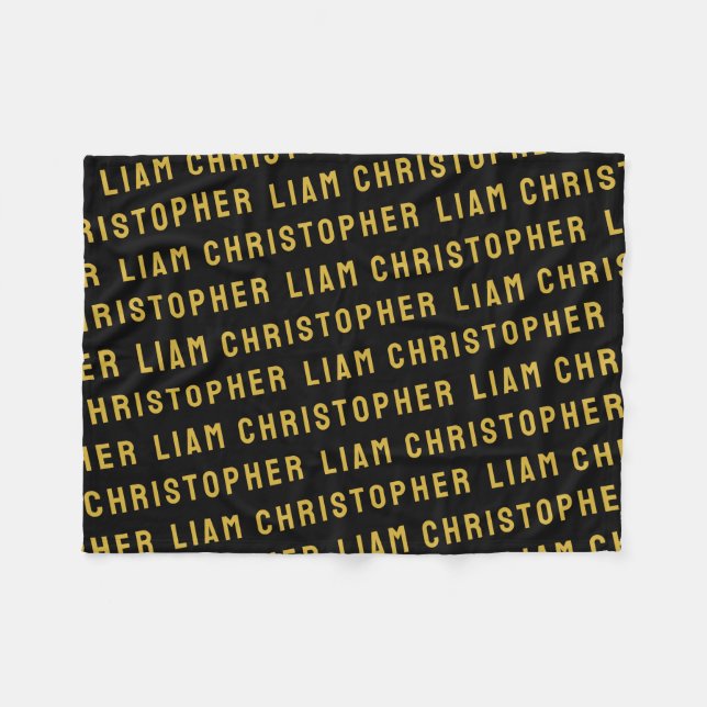 Custom Black and Gold Personalised Baby Name Gift Fleece Blanket (Front (Horizontal))