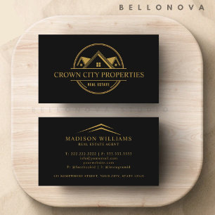 Custom Black and Gold Real Estate Agent Business Card