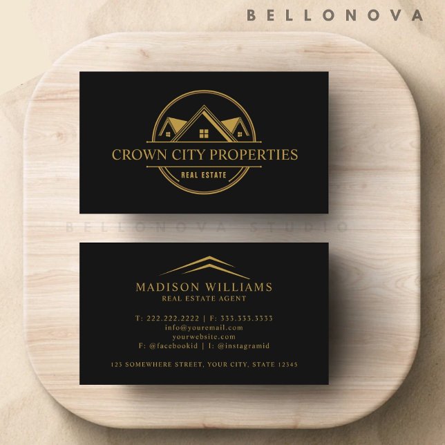 Custom Black and Gold Real Estate Agent Business Card (Custom Black and Gold Real Estate Agent Business Card)