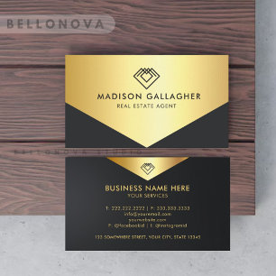 Custom Black And Gold Real Estate Agent Business Card