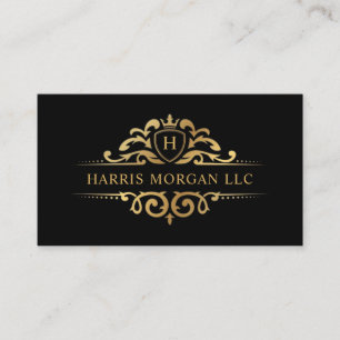 Custom Black And Gold Royal Monogram Professional Business Card