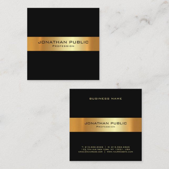 Custom Black And Gold Template Modern Square Business Card (Front/Back)