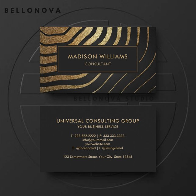 Custom Black And Gold Wave Glitter Professional Business Card (Custom Black And Gold Wave Glitter Professional Business Card)