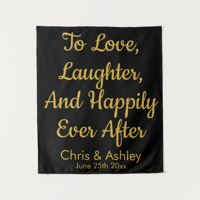 Custom Black and Gold Wedding Photo Booth Prop Tapestry (Front)