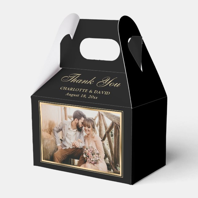 Custom Black and Gold Wedding Photo Thank You Favour Box (Front Side)