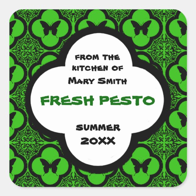 Custom Black and Green Butterfly Motif Square Sticker (Front)