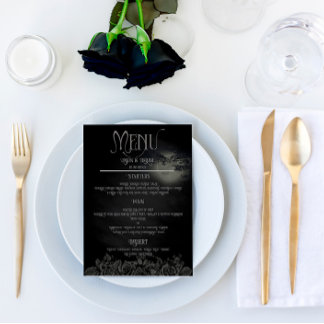 Custom Black and Grey Floral Gothic Wedding Menu