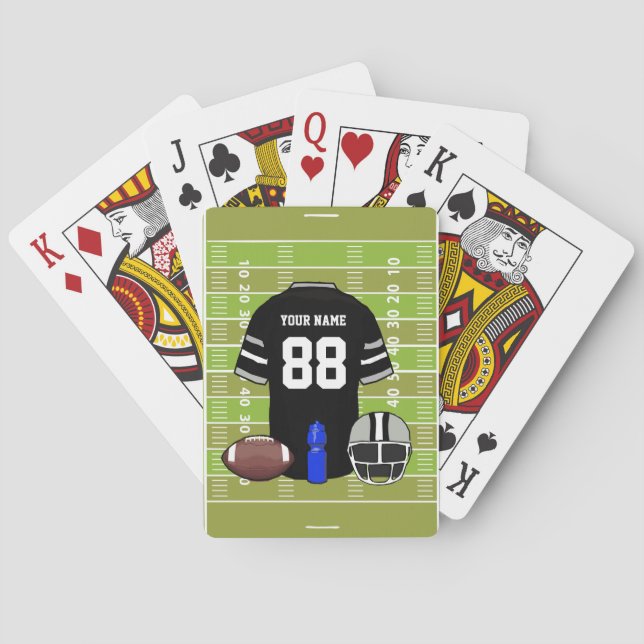 Custom Black and Grey Football Jersey on Field Playing Cards (Back)