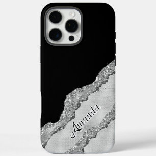 Custom Black And Grey Glitter iPhone 16 Pro Max Case