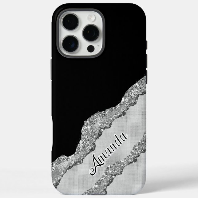 Custom Black And Grey Glitter Case-Mate iPhone Case (Back)