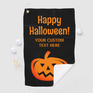 Custom black and orange Halloween party golf towel