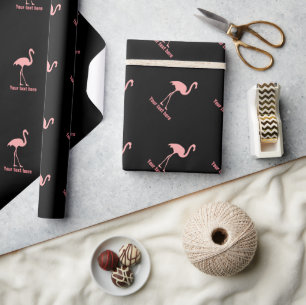 Custom black and pink flamingo bird wrapping paper
