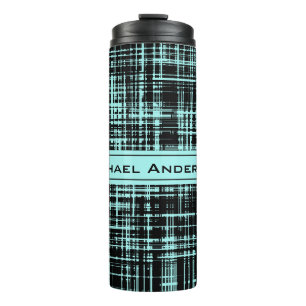 Custom Black and Turquoise Abstract Stripe Pattern Thermal Tumbler
