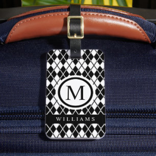 Custom Black And White Argyle Pattern Luggage Tag