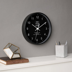 Custom Black and White Business Company Logo  Clock