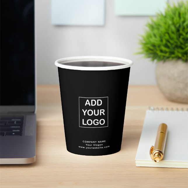 Custom Black and White Business Company Logo  Paper Cups (Insitu)