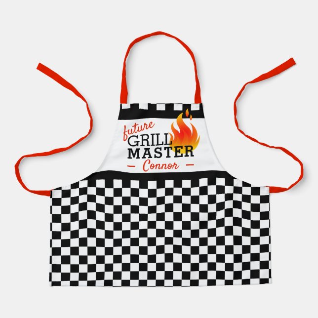 Custom Black And White Chequered Flag Pattern Apron (Front)