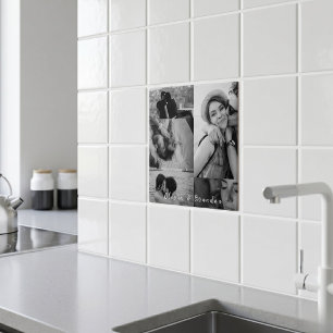 Custom Black and White Couple Photo Collage Names Ceramic Tile