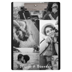 Custom Black and White Couple Photo Collage Names Clipboard