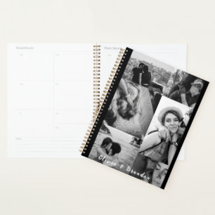 Custom Black and White Couple Photo Collage Names Planner