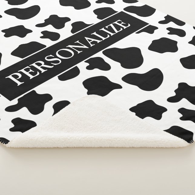 Custom black and white cow spots pattern fleece sherpa blanket (3/4)