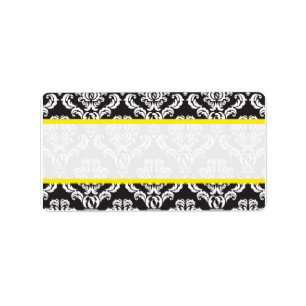 Custom Black And White Damask Wedding Label