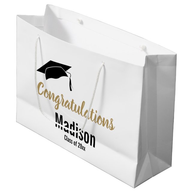 Custom Black and White Graduation Congratulations Large Gift Bag (Front Angled)
