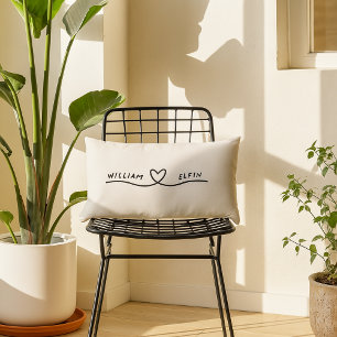 Custom Black And White Heart Couple Names Lumbar Cushion
