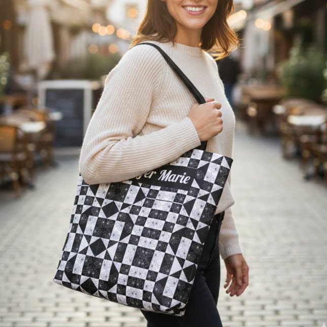 Custom Black and white modern Chequerboard Tote Bag (Creator Uploaded)