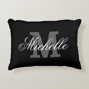 Custom black and white monogram accent pillow