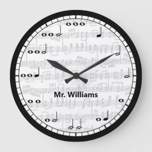 Custom Black and White Music Notes Round Clock