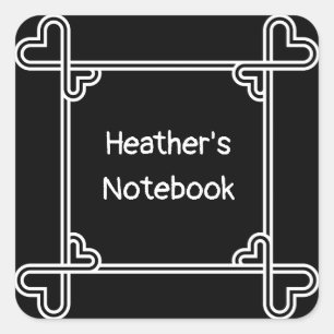 Custom black and white ornamental bookplate square sticker