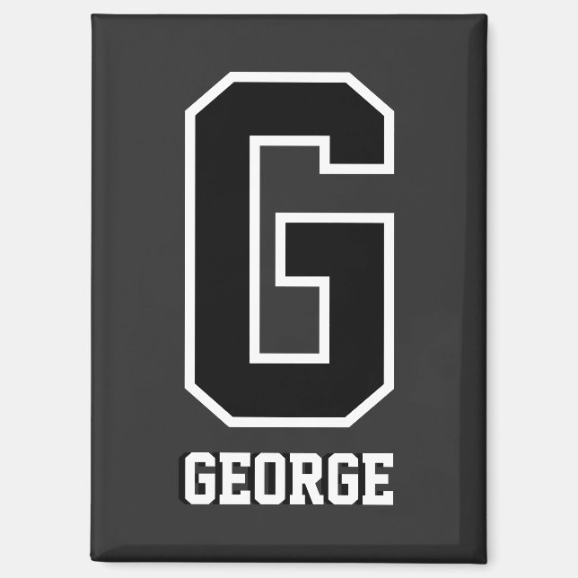 Custom Black and White Personalised Monogram Magnet (Front)