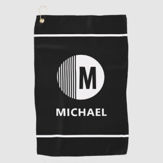 Custom Black and White Personalised Monogram Name Golf Towel