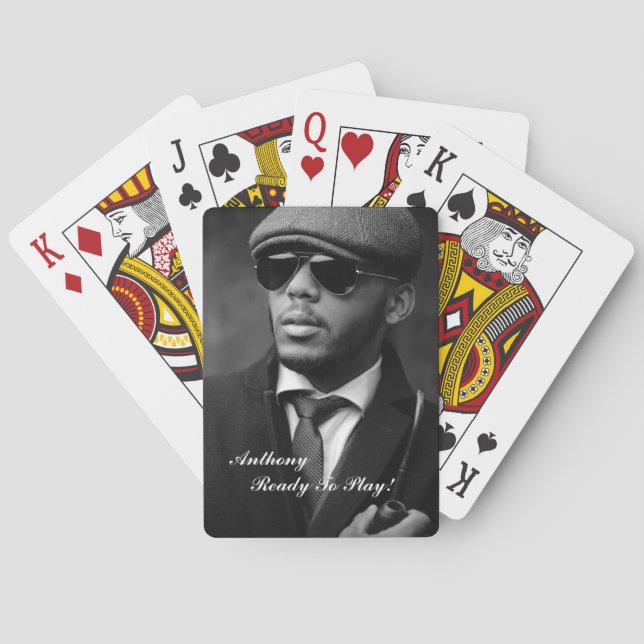 Custom Black And White Photo Modern Personalised Playing Cards (Back)