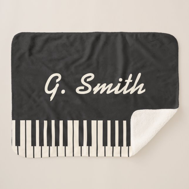 Custom Black and White Piano Keyboard. Add Name. Sherpa Blanket (Front (Horizontal))
