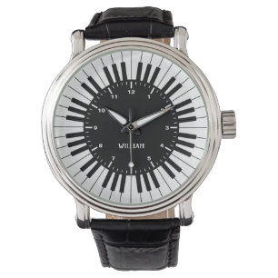 Custom Black and White Piano Keyboard Design Watch