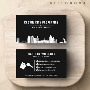 Custom Black and White Real Estate Agent  Business Card