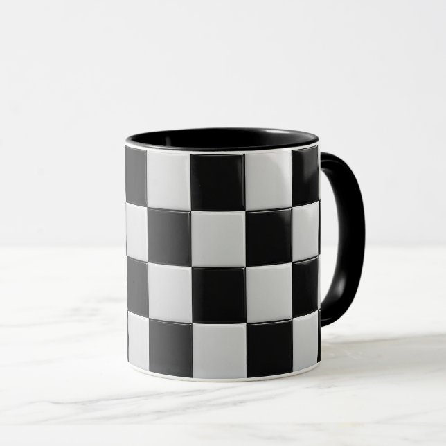 Custom black and white shiny mug. mug (Front Right)