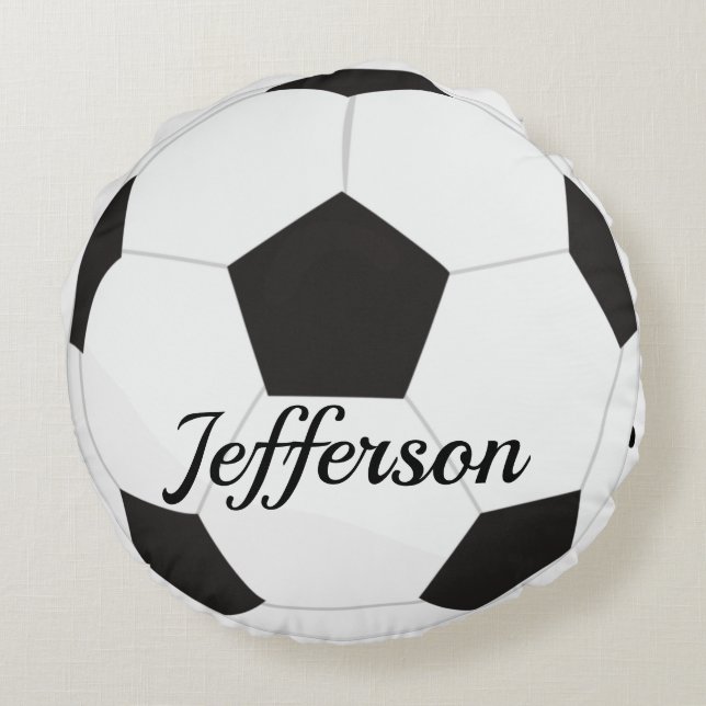  Custom Black and white soccer ball football Round Cushion (Back)