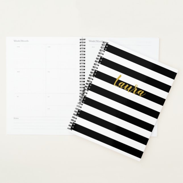 Custom Black and White Striped Planner (Display)
